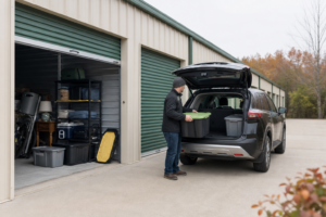 Vehicle storage beside drive-up storage units