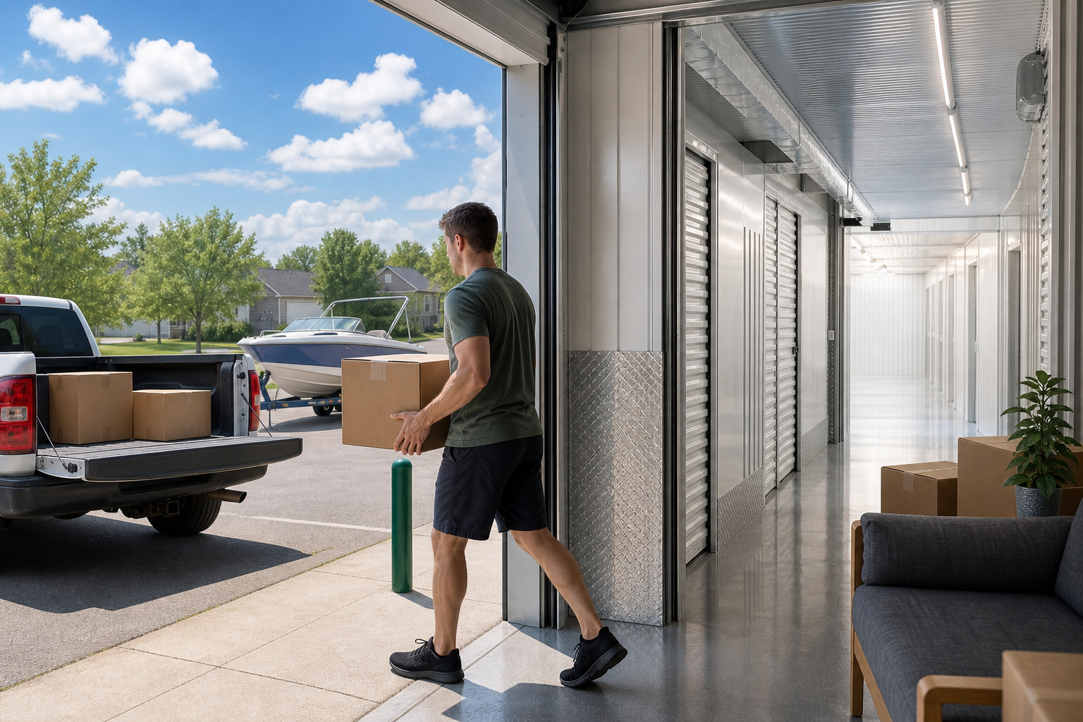 Vehicle storage beside drive-up storage units