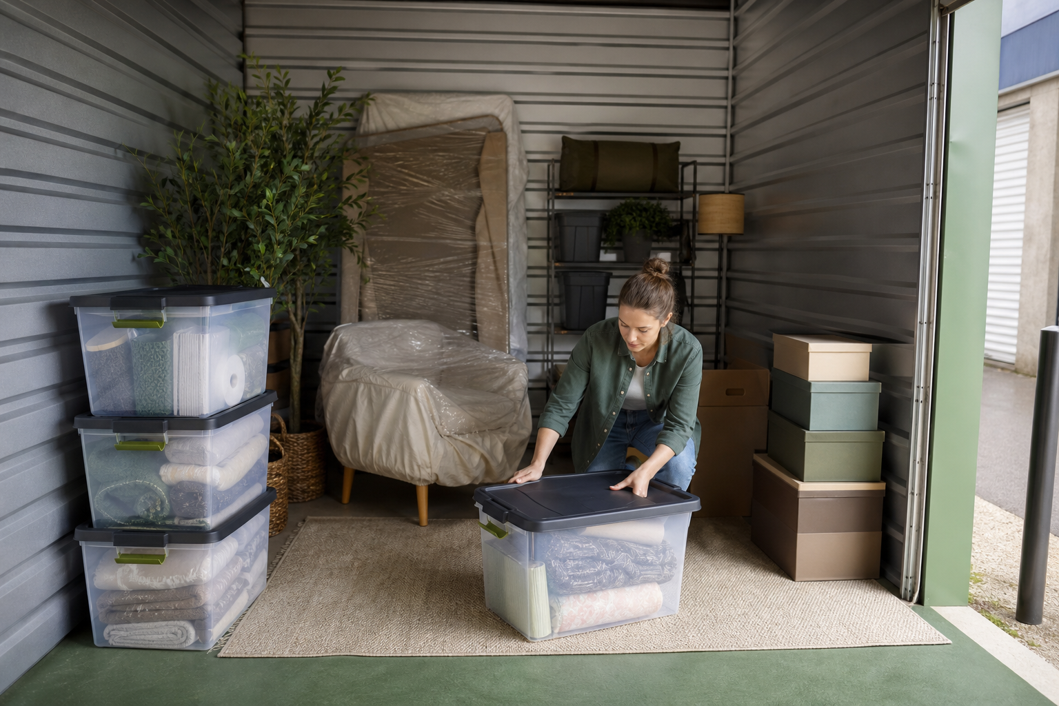 Small storage unit organized for student belongings