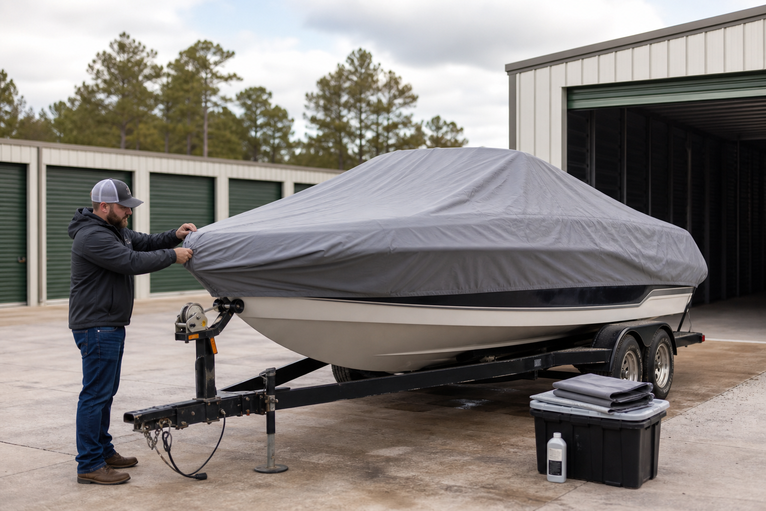 Seasonal boat storage planning scene