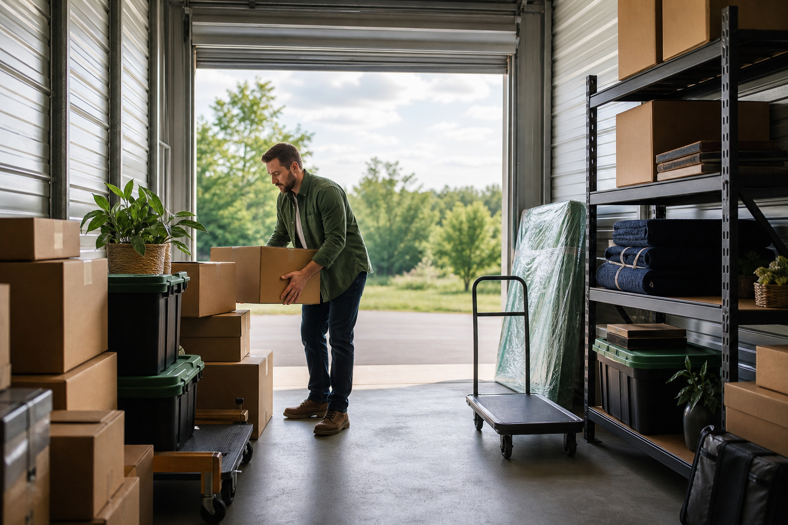Organized inventory aisle in a storage unit