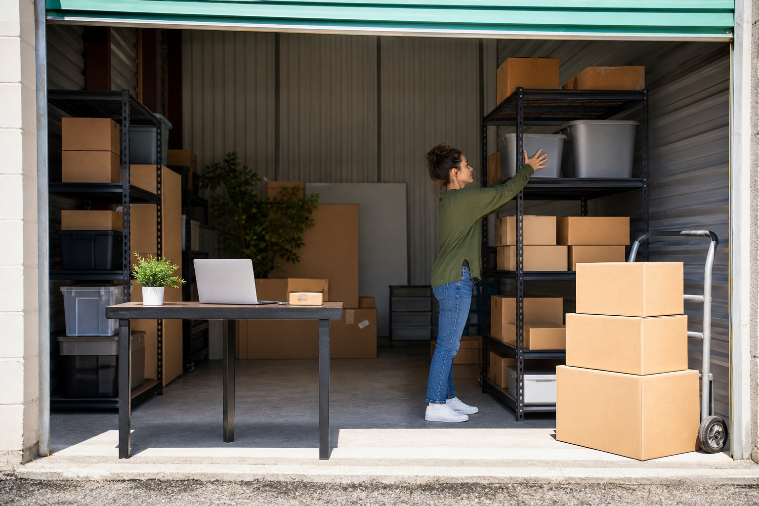 Business storage shelves and boxes