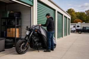 Vehicle storage beside drive-up storage units