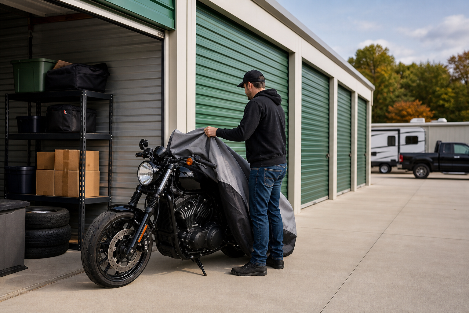 Vehicle storage beside drive-up storage units