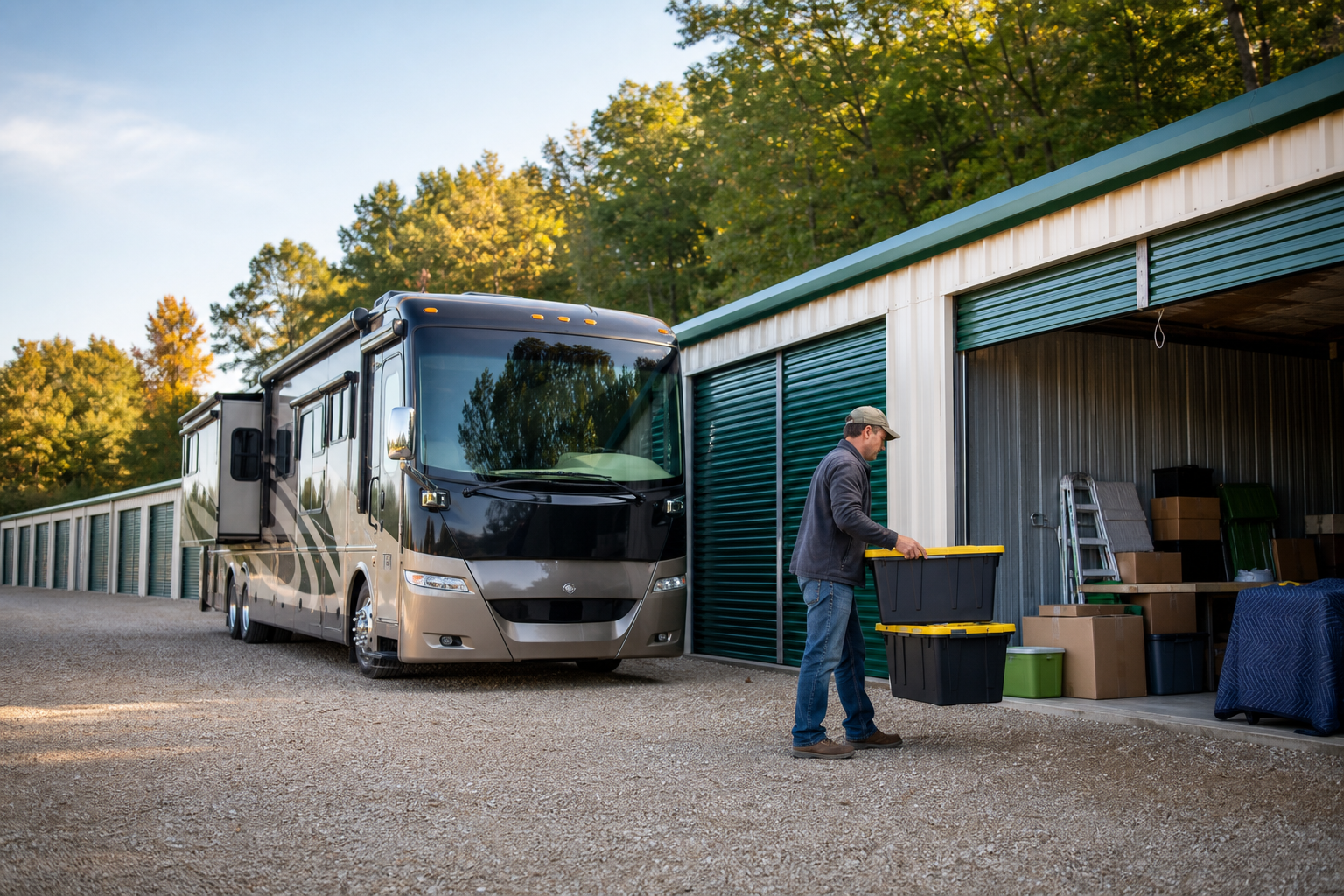 Vehicle storage beside drive-up storage units