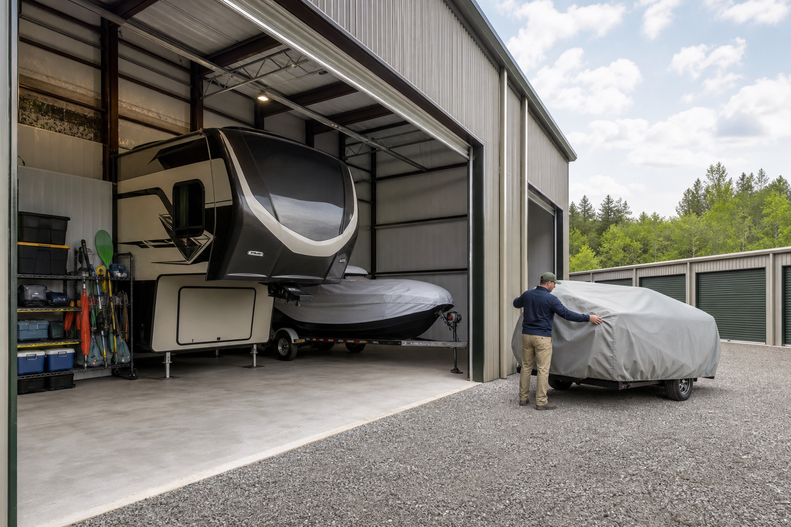 Covered seasonal gear and vehicle storage