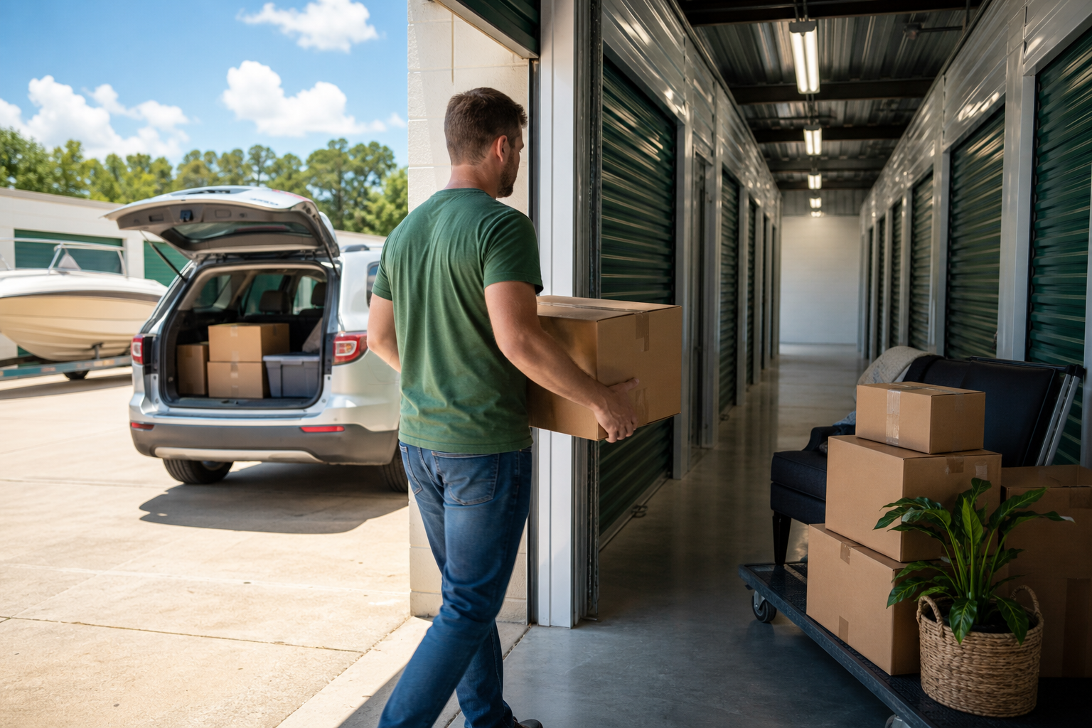 Vehicle storage beside drive-up storage units
