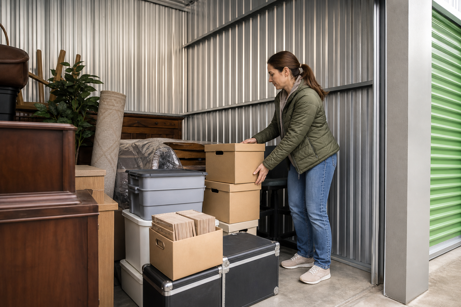 Short loading path into a drive up storage unit