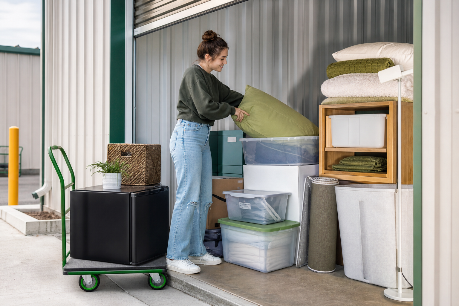 Small storage unit organized for student belongings