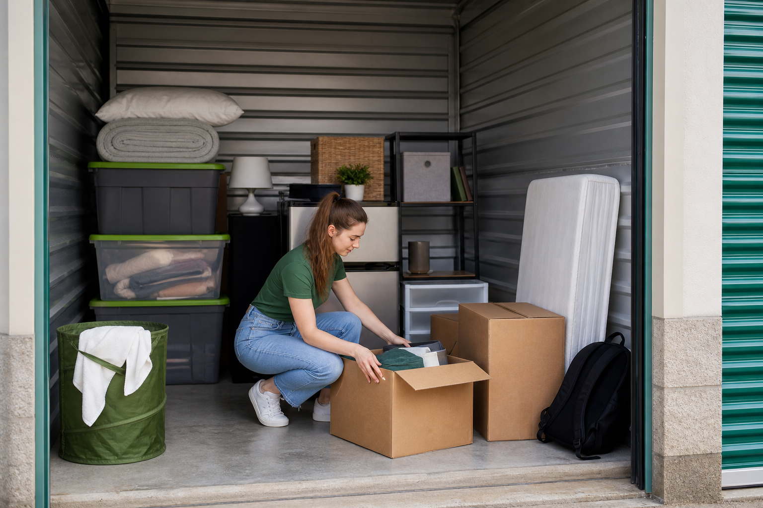 Small storage unit organized for student belongings