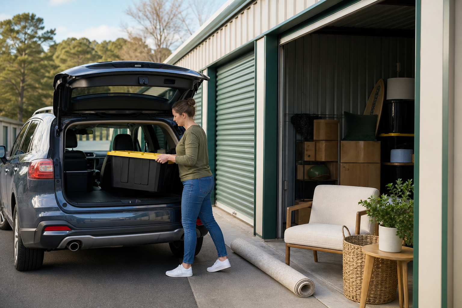 Vehicle storage beside drive-up storage units