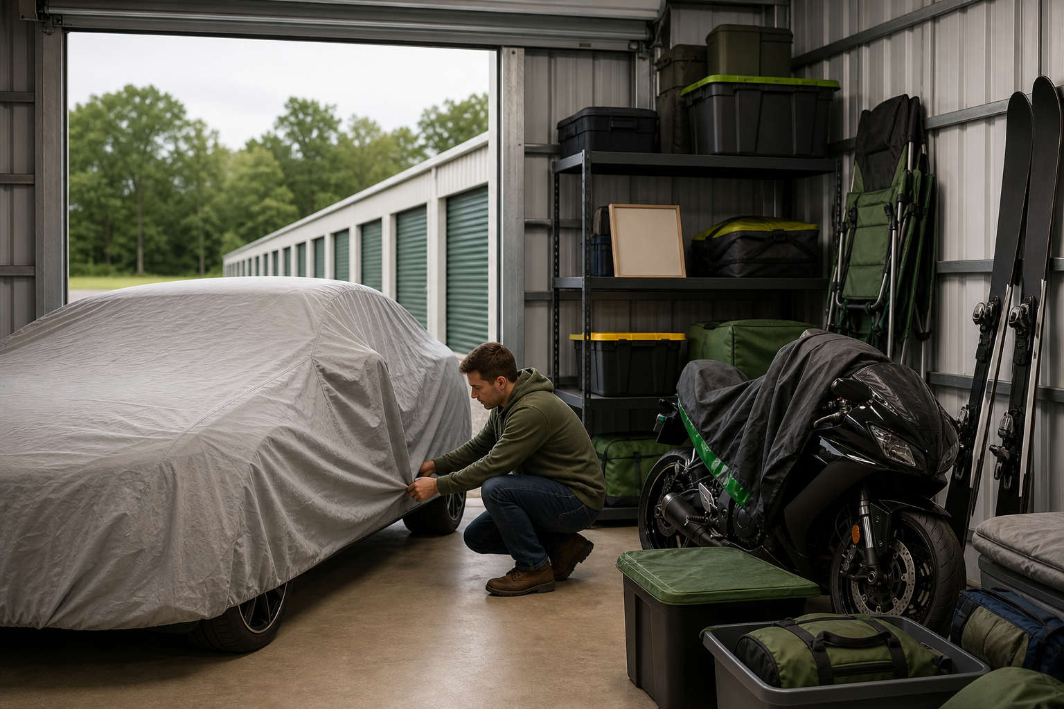 Covered seasonal gear and vehicle storage