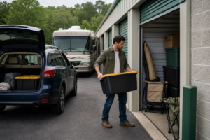 Vehicle storage beside drive-up storage units
